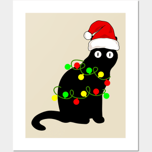black cat christmas lights Posters and Art